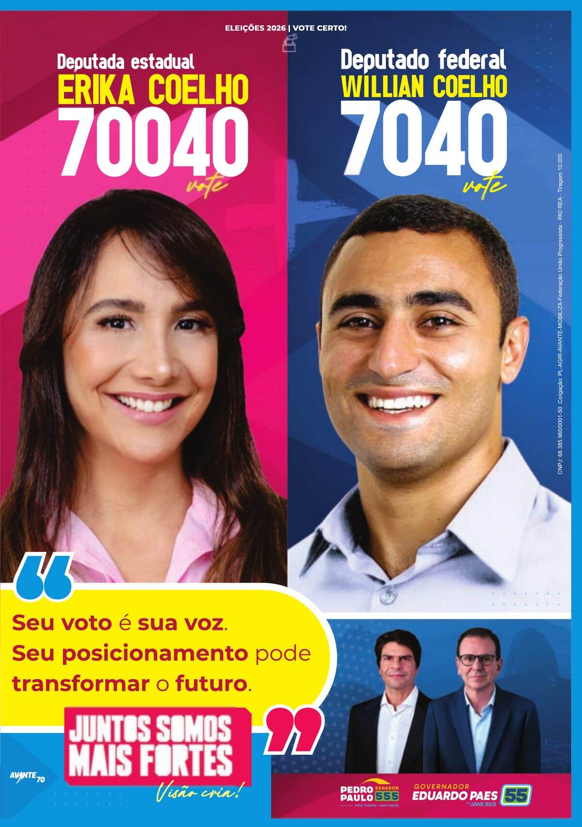 Capa da revista: Erika Coelho, 70040, deputada estadual, e Willian Coelho, 7040, deputado federal